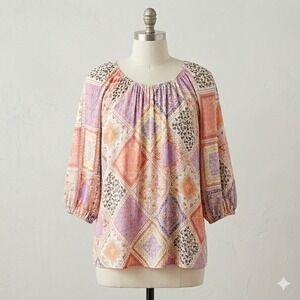 Colorful Stretchy Boho Blouse Women's Large Stretchy Patchwork Summer Festival